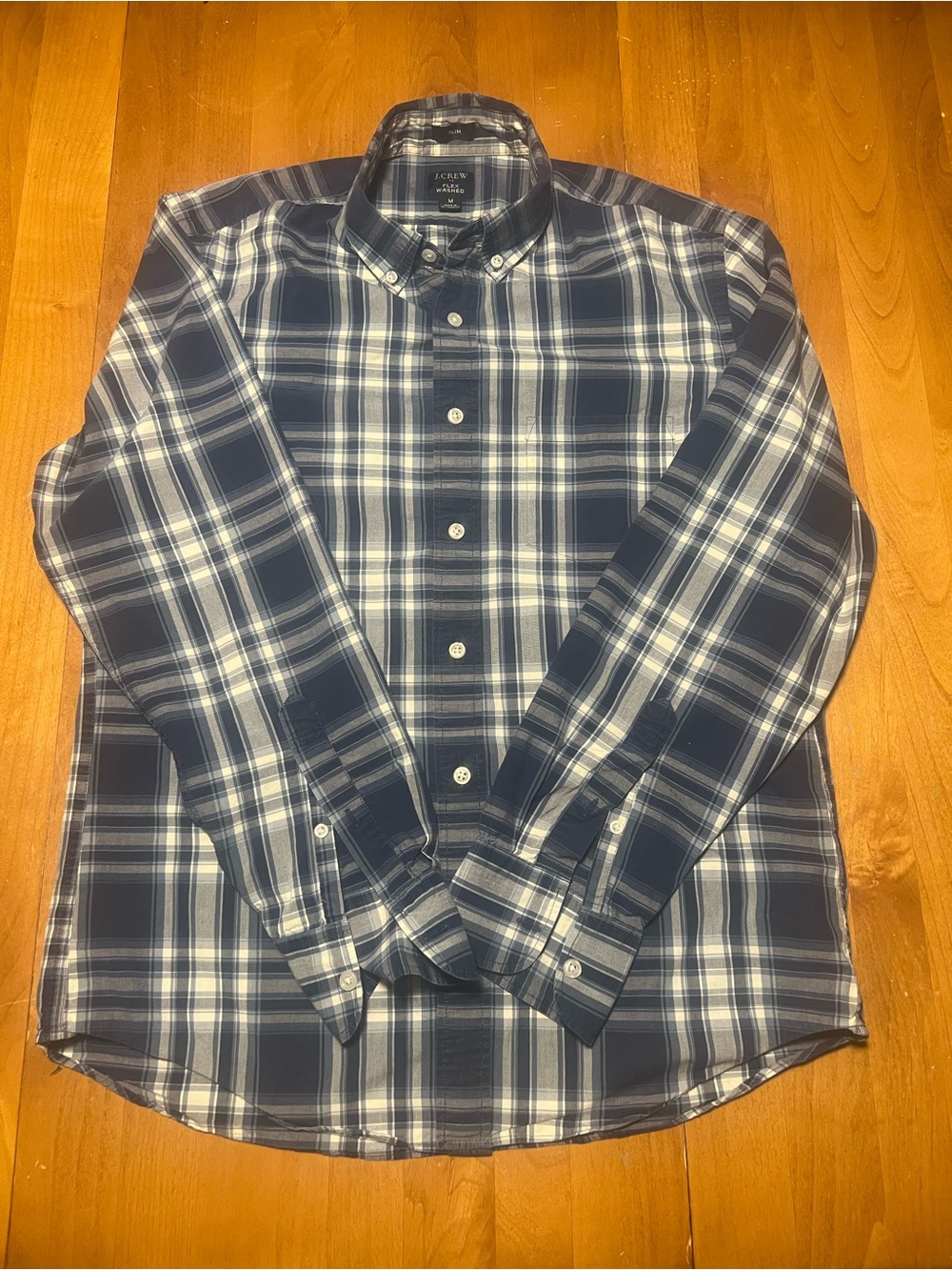J. Crew Navy and White Plaid Button-Down Shirt